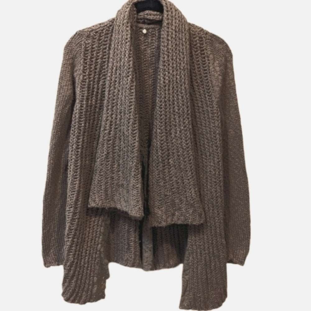 ANTHROPOLOGIE Knitted & Knotted Shawl Collar Ribbed Knit & Lace Cardigan (XS)